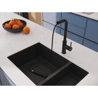Смеситель для кухонной мойки Cersanit Flavis 68247, с выдвижным изливом, черный матовый