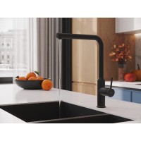 Смеситель для кухонной мойки Cersanit Flavis 68247, с выдвижным изливом, черный матовый