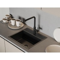 Смеситель для кухонной мойки Cersanit Flavis 68247, с выдвижным изливом, черный матовый