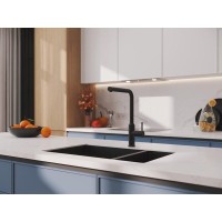 Смеситель для кухонной мойки Cersanit Flavis 68247, с выдвижным изливом, черный матовый