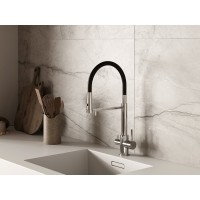 Смеситель Cersanit Zen 68249, для кухонной мойки, с подключением к фильтру, хром/черный