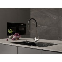 Смеситель Cersanit Zen 68249, для кухонной мойки, с подключением к фильтру, хром/черный