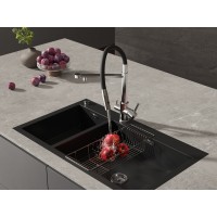 Смеситель Cersanit Zen 68249, для кухонной мойки, с подключением к фильтру, хром/черный