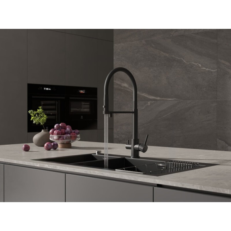 Смеситель Cersanit Zen 68250, для кухонной мойки, с подключением к фильтру, черный матовый