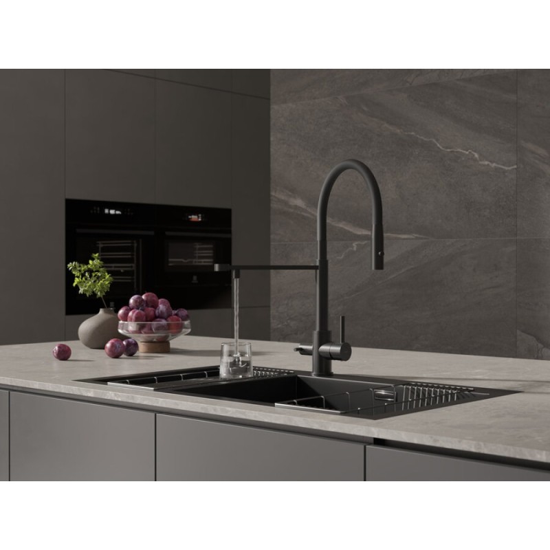 Смеситель Cersanit Zen 68250, для кухонной мойки, с подключением к фильтру, черный матовый