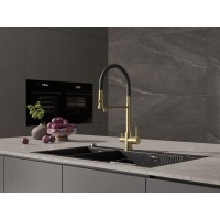 Смеситель для кухонной мойки Cersanit Zen 68251, с подключением к фильтру с питьевой водой, PVD покрытие, золото/черный