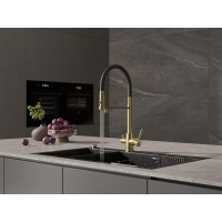 Смеситель для кухонной мойки Cersanit Zen 68251, с подключением к фильтру с питьевой водой, PVD покрытие, золото/черный