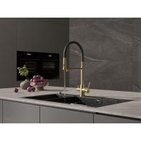 Смеситель для кухонной мойки Cersanit Zen 68251, с подключением к фильтру с питьевой водой, PVD покрытие, золото/черный