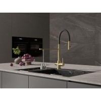 Смеситель для кухонной мойки Cersanit Zen 68251, с подключением к фильтру с питьевой водой, PVD покрытие, золото/черный