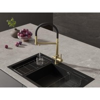 Смеситель для кухонной мойки Cersanit Zen 68251, с подключением к фильтру с питьевой водой, PVD покрытие, золото/черный