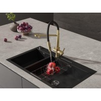 Смеситель для кухонной мойки Cersanit Zen 68251, с подключением к фильтру с питьевой водой, PVD покрытие, золото/черный