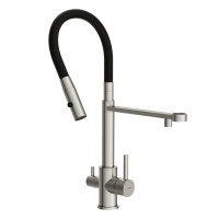 Смеситель Cersanit Zen 68259, для кухонной мойки, с подключением к фильтру, PVD-сатин/черный