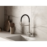 Смеситель Cersanit Zen 68259, для кухонной мойки, с подключением к фильтру, PVD-сатин/черный