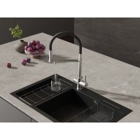 Смеситель Cersanit Zen 68259, для кухонной мойки, с подключением к фильтру, PVD-сатин/черный