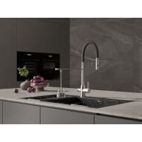 Смеситель Cersanit Zen 68259, для кухонной мойки, с подключением к фильтру, PVD-сатин/черный