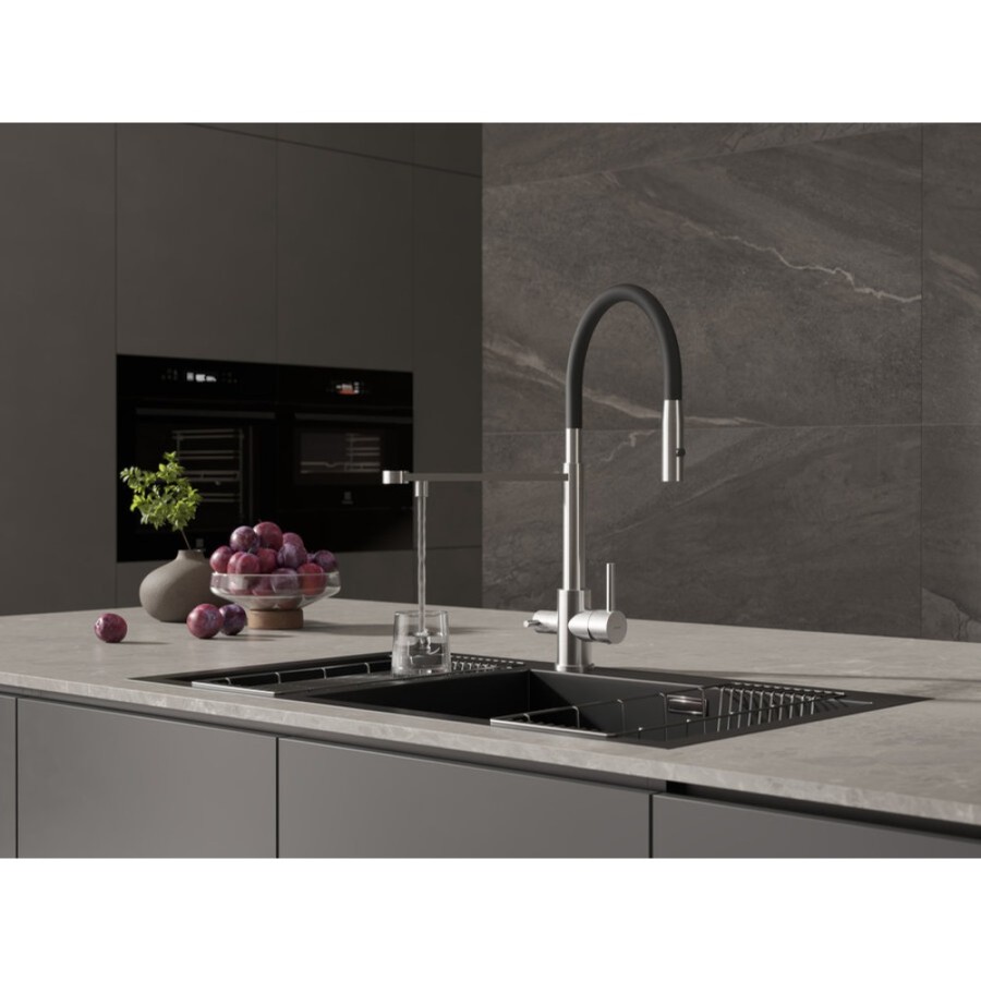 Смеситель Cersanit Zen 68259, для кухонной мойки, с подключением к фильтру, PVD-сатин/черный