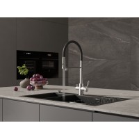 Смеситель Cersanit Zen 68259, для кухонной мойки, с подключением к фильтру, PVD-сатин/черный