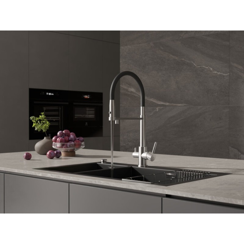 Смеситель Cersanit Zen 68259, для кухонной мойки, с подключением к фильтру, PVD-сатин/черный
