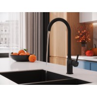 Смеситель Cersanit Elio 68261, для кухонной мойки, черный матовый