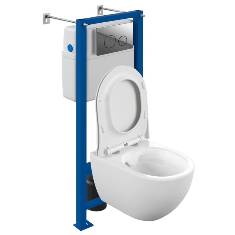 Инсталляция Cersanit Vector 68302, с подвесным безободковым унитазом Brasko Smart, белый, сиденье микролифт, клавиша хром