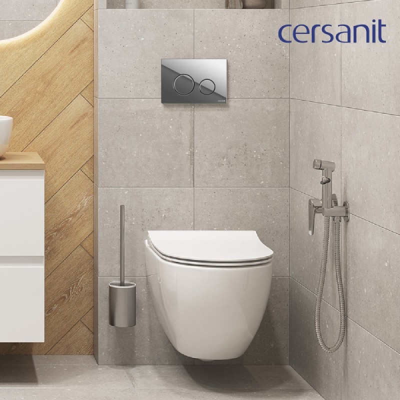 Инсталляция Cersanit Vector 68302, с подвесным безободковым унитазом Brasko Smart, белый, сиденье микролифт, клавиша хром