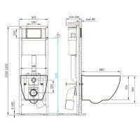 Инсталляция Cersanit Vector 68302, с подвесным безободковым унитазом Brasko Smart, белый, сиденье микролифт, клавиша хром