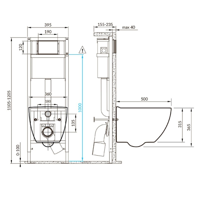 Инсталляция Cersanit Vector 68302, с подвесным безободковым унитазом Brasko Smart, белый, сиденье микролифт, клавиша хром