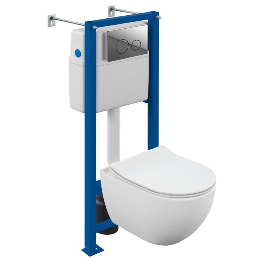 Инсталляция Cersanit Vector 68302, с подвесным безободковым унитазом Brasko Smart, белый, сиденье микролифт, клавиша хром