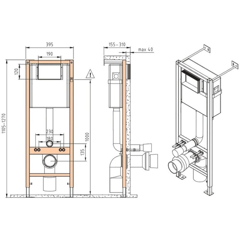 Инсталляция Cersanit Vector 68304, с подвесным безободковым унитазом Brasko Smart, белый, сиденье микролифт, клавиша белая
