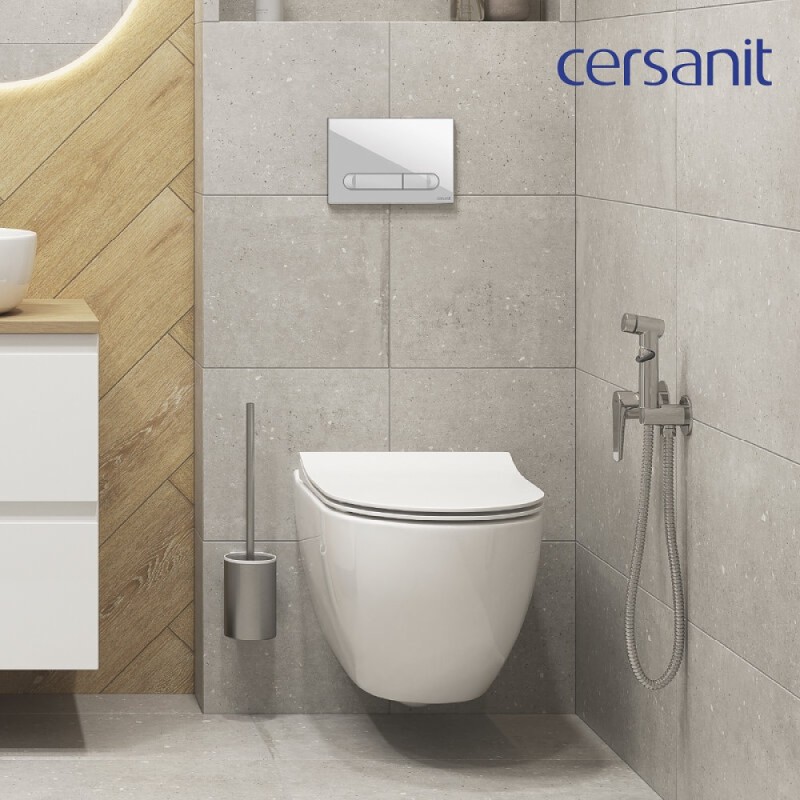Инсталляция Cersanit Vector 68304, с подвесным безободковым унитазом Brasko Smart, белый, сиденье микролифт, клавиша белая