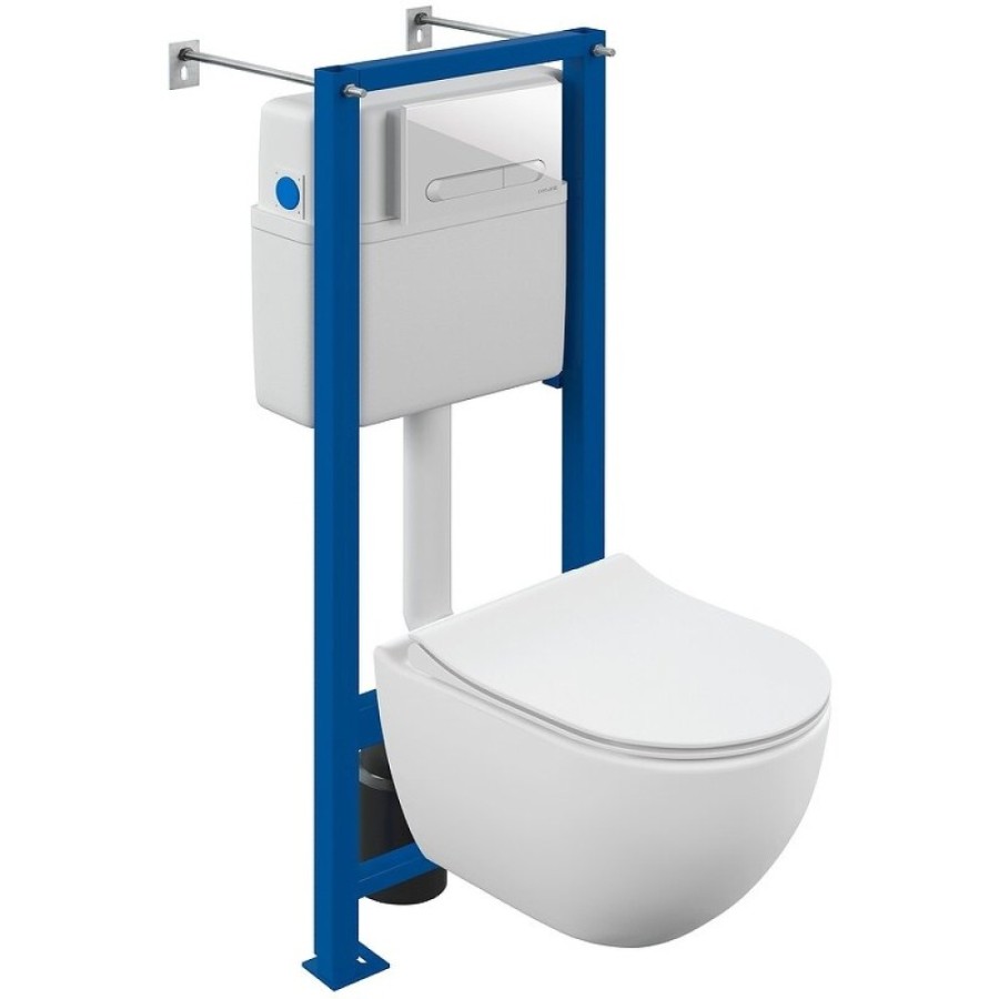 Инсталляция Cersanit Vector 68304, с подвесным безободковым унитазом Brasko Smart, белый, сиденье микролифт, клавиша белая