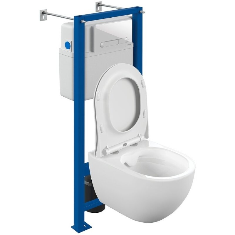 Инсталляция Cersanit Vector 68304, с подвесным безободковым унитазом Brasko Smart, белый, сиденье микролифт, клавиша белая