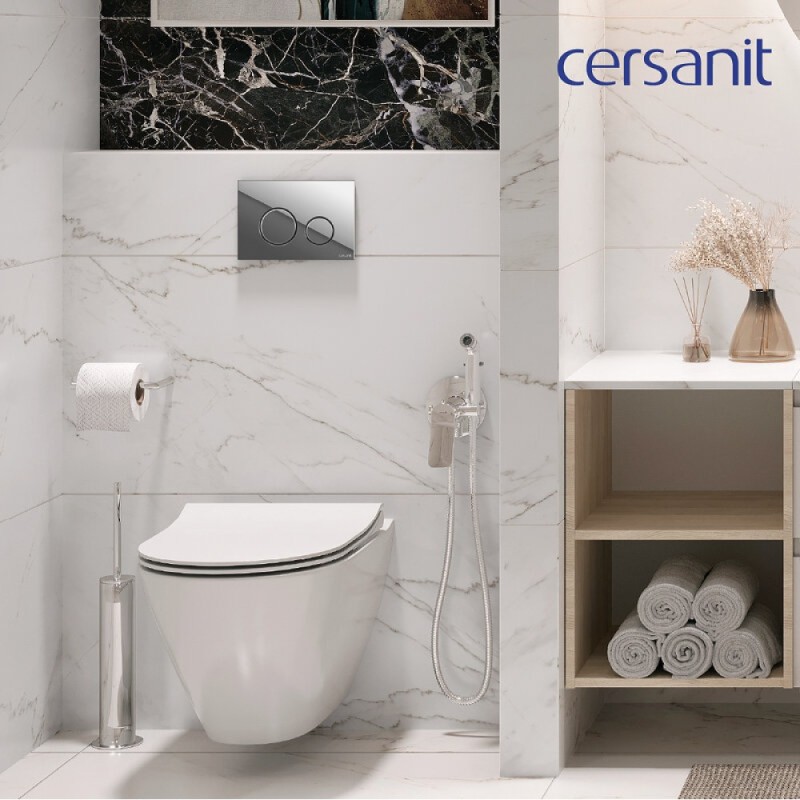 Инсталляция Cersanit Link Pro 68306, с подвесным безободковым унитазом City Smart, сиденье микролифт, белый, клавиша хром