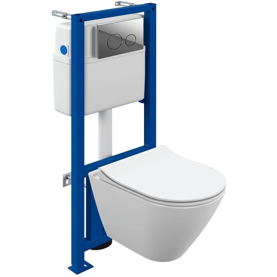 Инсталляция Cersanit Link Pro 68306, с подвесным безободковым унитазом City Smart, сиденье микролифт, белый, клавиша хром
