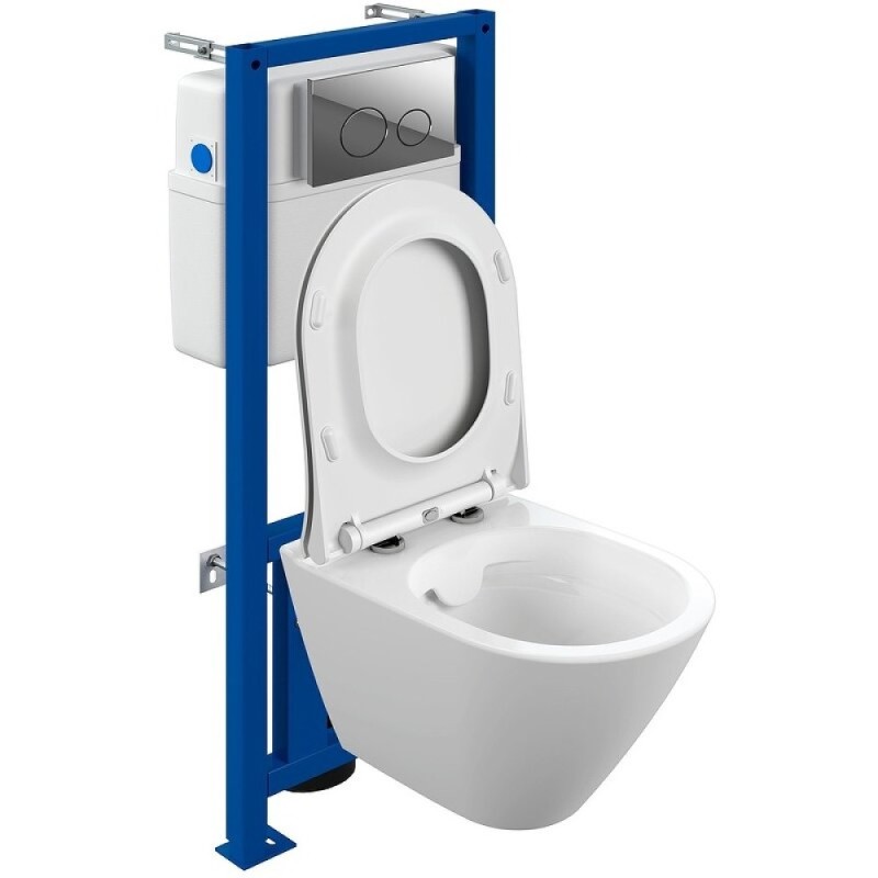 Инсталляция Cersanit Link Pro 68306, с подвесным безободковым унитазом City Smart, сиденье микролифт, белый, клавиша хром