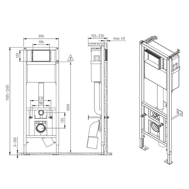 Инсталляция Cersanit Link Pro 68308, с подвесным безободковым унитазом City Smart, сиденье микролифт, белый, клавиша черная матовая/золото