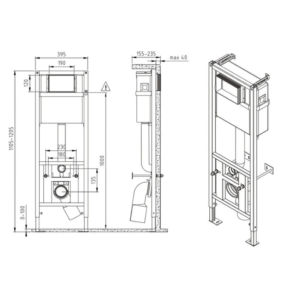 Инсталляция Cersanit Link Pro 68308, с подвесным безободковым унитазом City Smart, сиденье микролифт, белый, клавиша черная матовая/золото