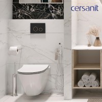 Инсталляция Cersanit Link Pro 68308, с подвесным безободковым унитазом City Smart, сиденье микролифт, белый, клавиша черная матовая/золото