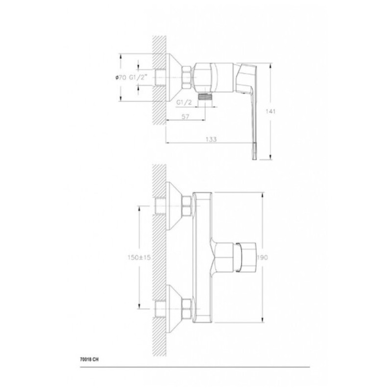 Смеситель Ceramicanova Linear 70018CH для душа настенный, хром