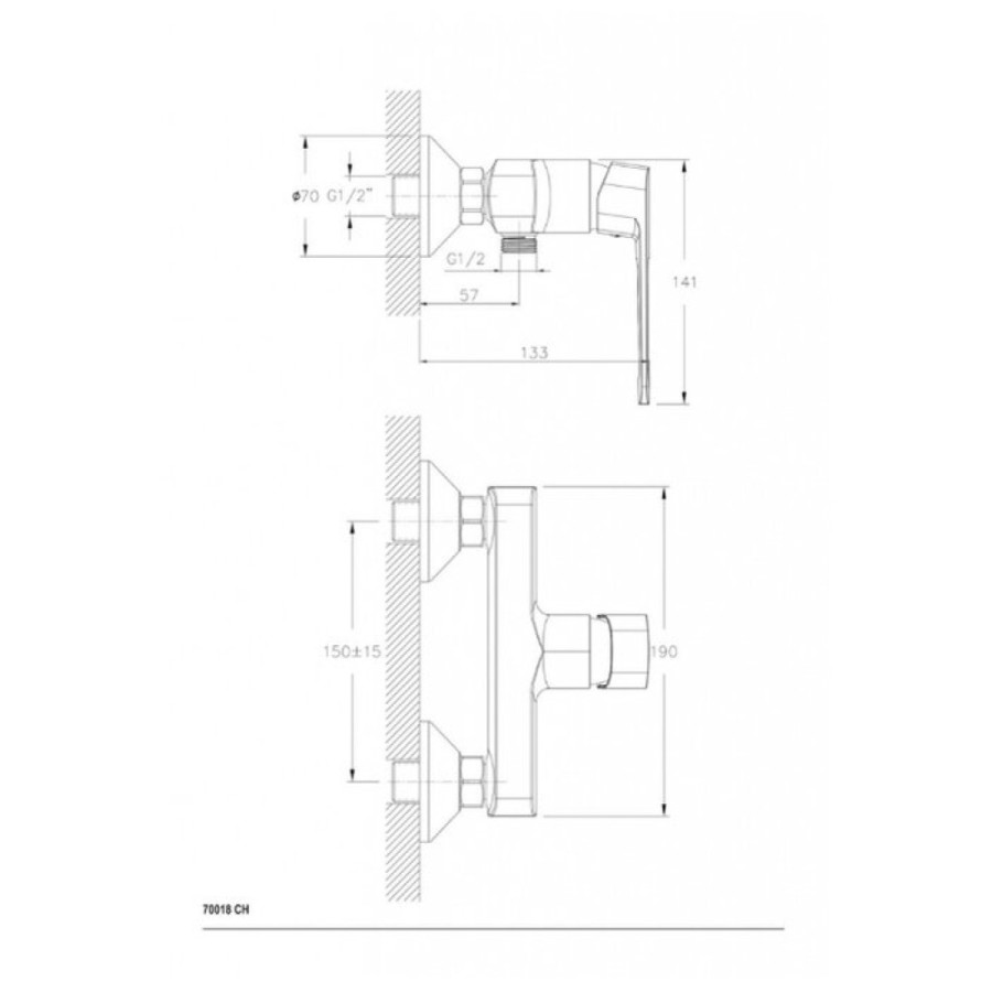 Смеситель Ceramicanova Linear 70018CH для душа настенный, хром