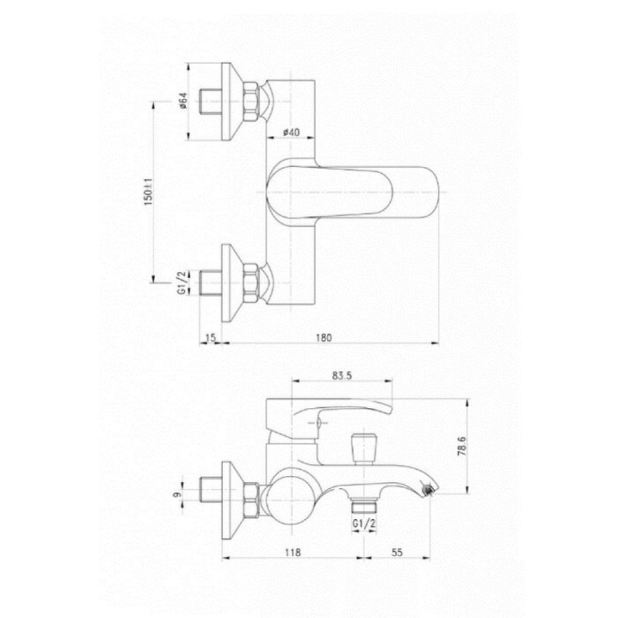 Смеситель Ceramicanova A.V.O 70025CH для ванны настенный, хром
