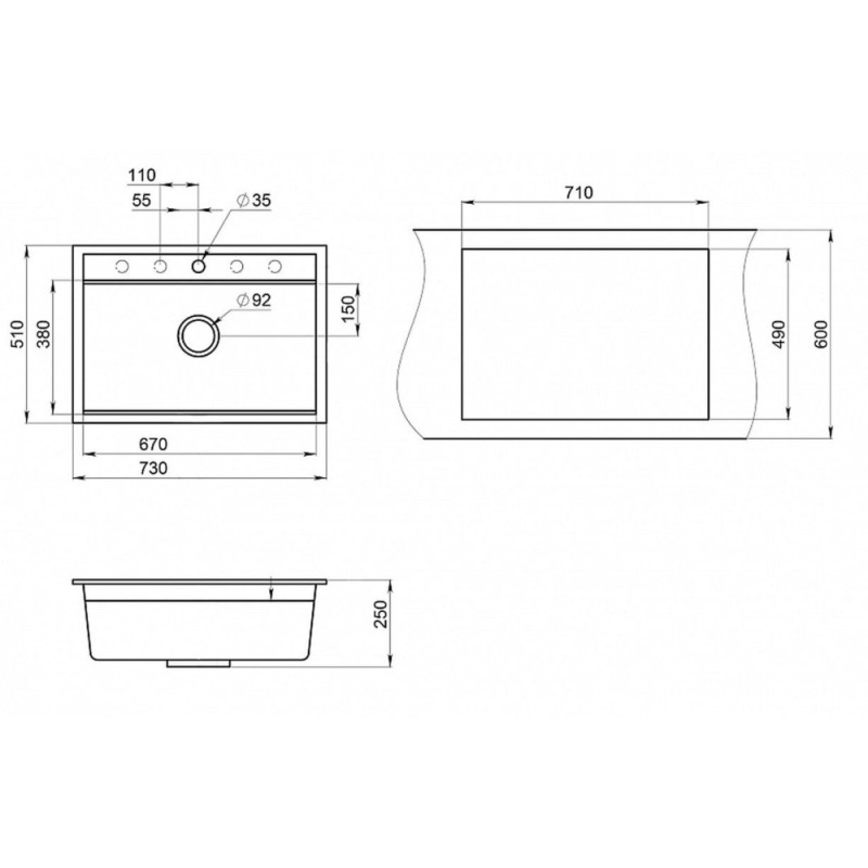 Кухонная мойка Granula Kitchen Space 75 см, 7301, арктик