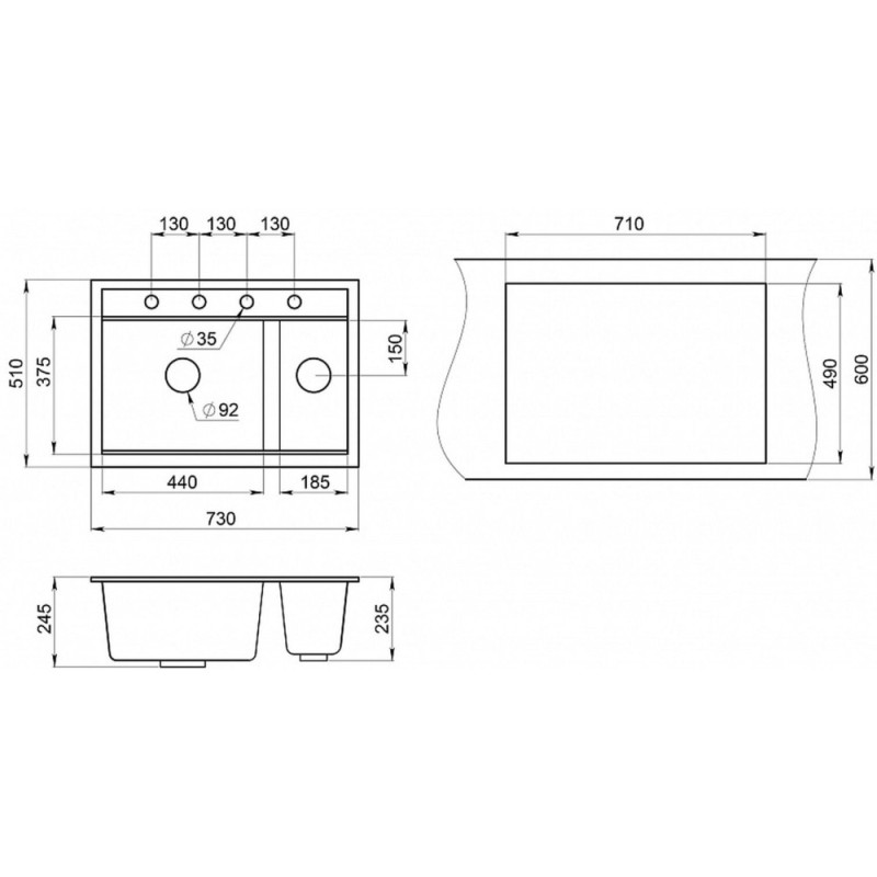 Кухонная мойка Granula Kitchen Space 75 см, чёрный, 7302