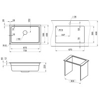 Кухонная мойка Granula Kitchen Space 75 см, 7303U, алюминиум