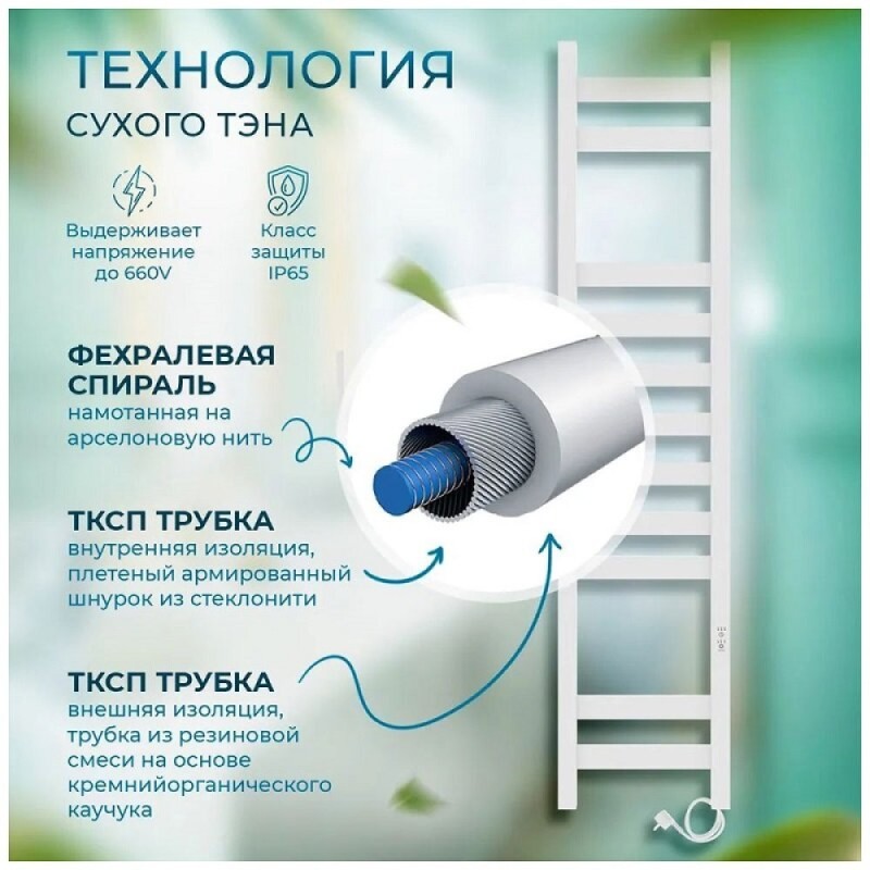 Полотенцесушитель электрический Laris Феличия ЧК П11 73207653, ширина 20 см, высота 100 см, диммер справа, белый матовый муар
