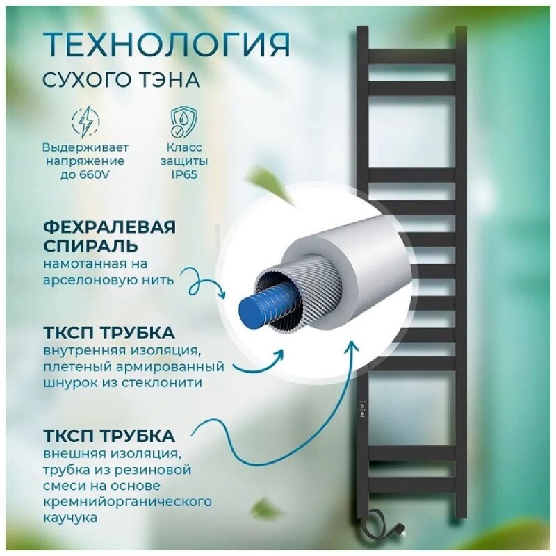 Полотенцесушитель электрический Laris Флавиа ЧК П11 73207656, ширина 20 см, высота 100 см, диммер слева, черный матовый муар