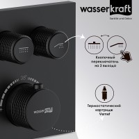 Смеситель для ванны и душа WasserKRAFT Elbe, термостатический, черный матовый, 7448 Thermo