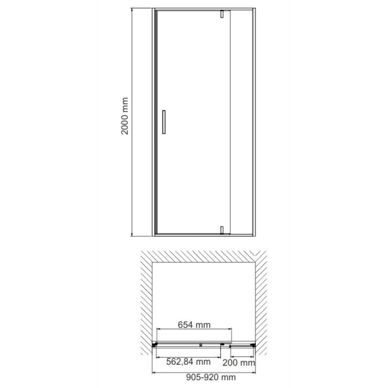 Душевая дверь WasserKRAFT 74P04, универсальная, 90 х 200 см