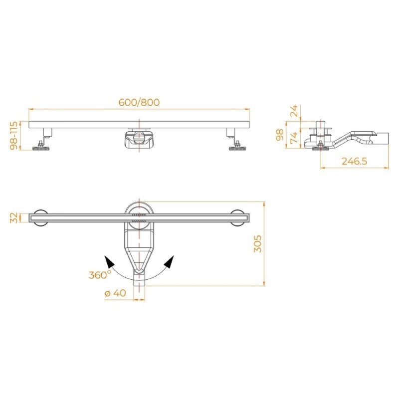 Дренажный канал RGW SDR-51B 76215160-04, 60 см, под плитку, цвет черный