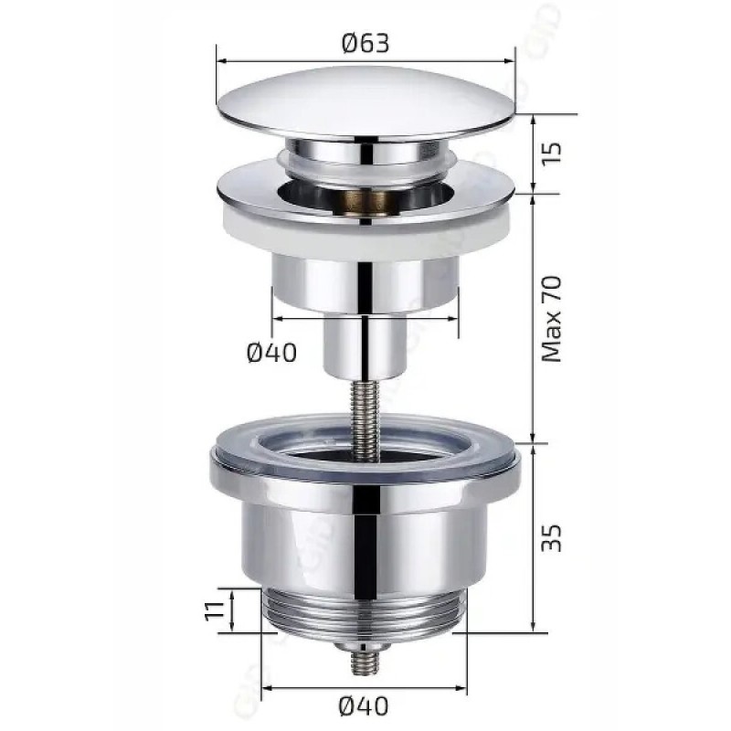 Донный клапан для раковины Gid Minucia G-59BM 76605K, универсальный, Clik-Clak, черный матовый